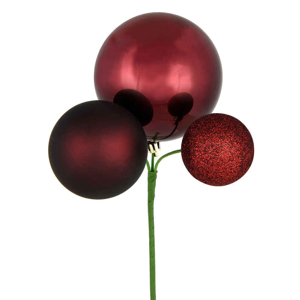 Vickerman 18" Burgundy Ball Ornament Christmas Pick Set of 3
