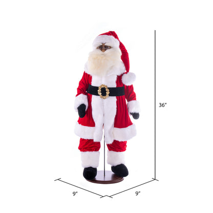 Vickerman 36" Red Traditional Velvet Dark Complexion Santa Doll with Stand. This Santa has glasses stand is removeable.