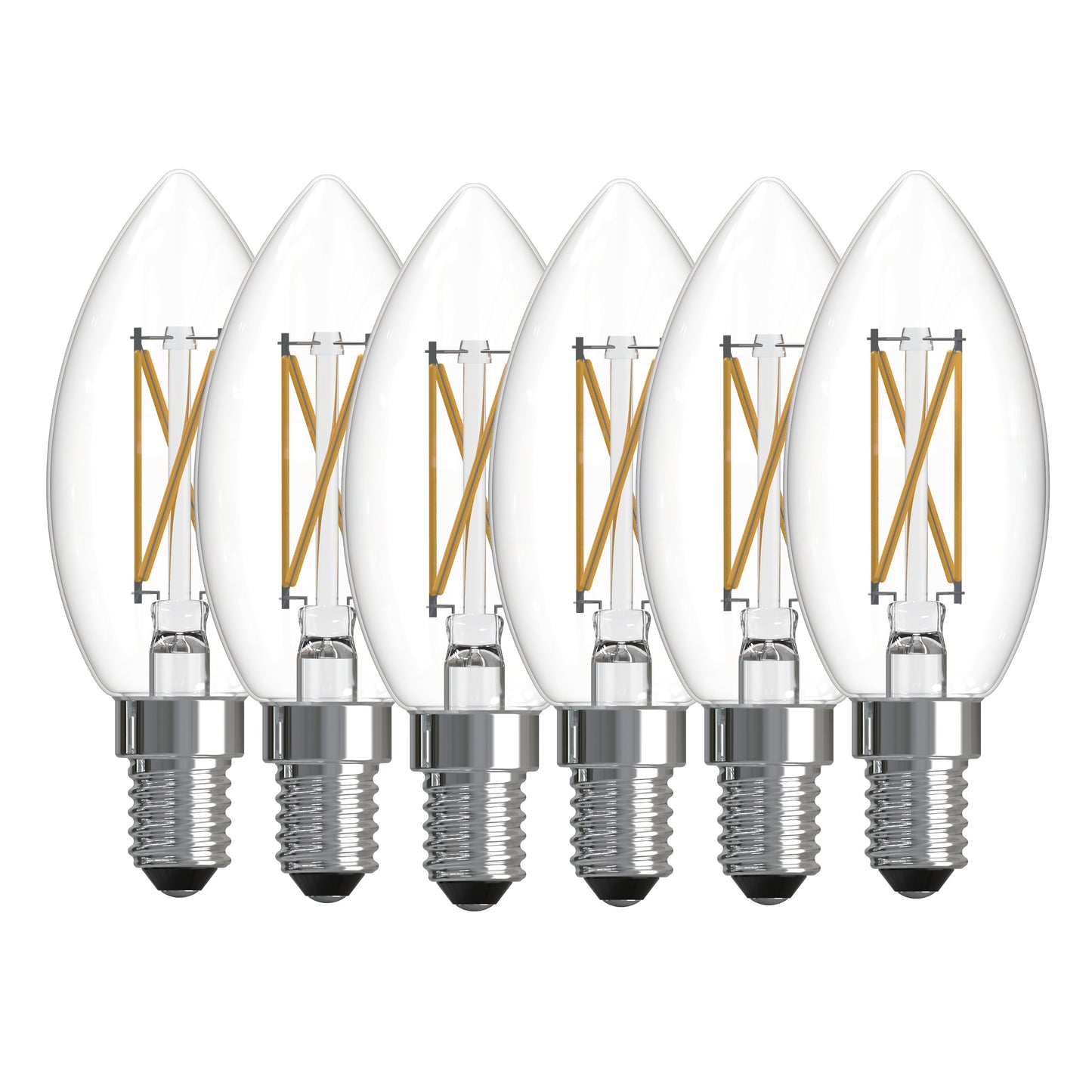 Bulbrite 776233 LED Filament Pack of 6, 5.1 Watt Dimmable B11 Light Bulb with Clear Finish and Candelabra Screw E12 Base - 3000K(Soft White Light), 500 lumens
