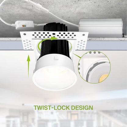 ASD Lighting LED Trimless Downlight Square 2inch 15W 120V Triac 2700/3000/3500/4000/5000K White ETL Energy Star