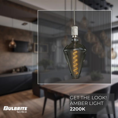 Bulbrite LED Grand Bulb and Pendant Kit of (1) 4 Watt Clear Glass 15" Diamond Shaped Bulb and (1) White Marble Open Socket Pendant on White Fabric Braided Cord - 2200K (Amber Light)