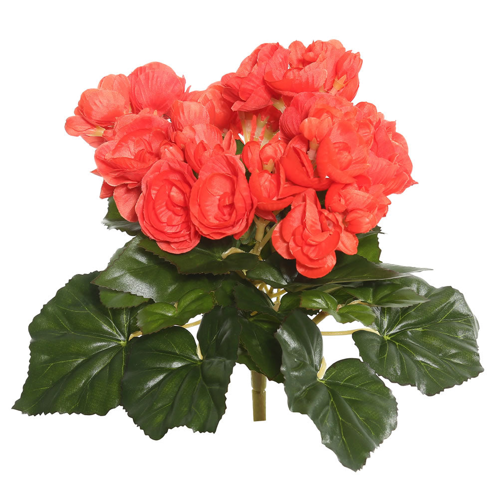 Vickerman 9.5" Artificial Red Orange Polyester Begonia Bush.