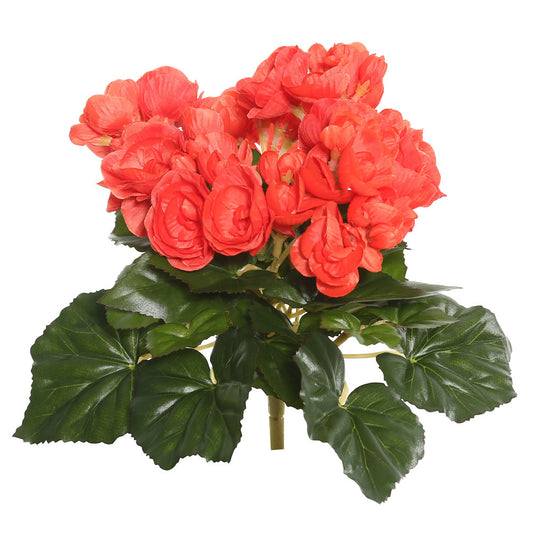 Vickerman 9.5" Artificial Red Orange Polyester Begonia Bush.