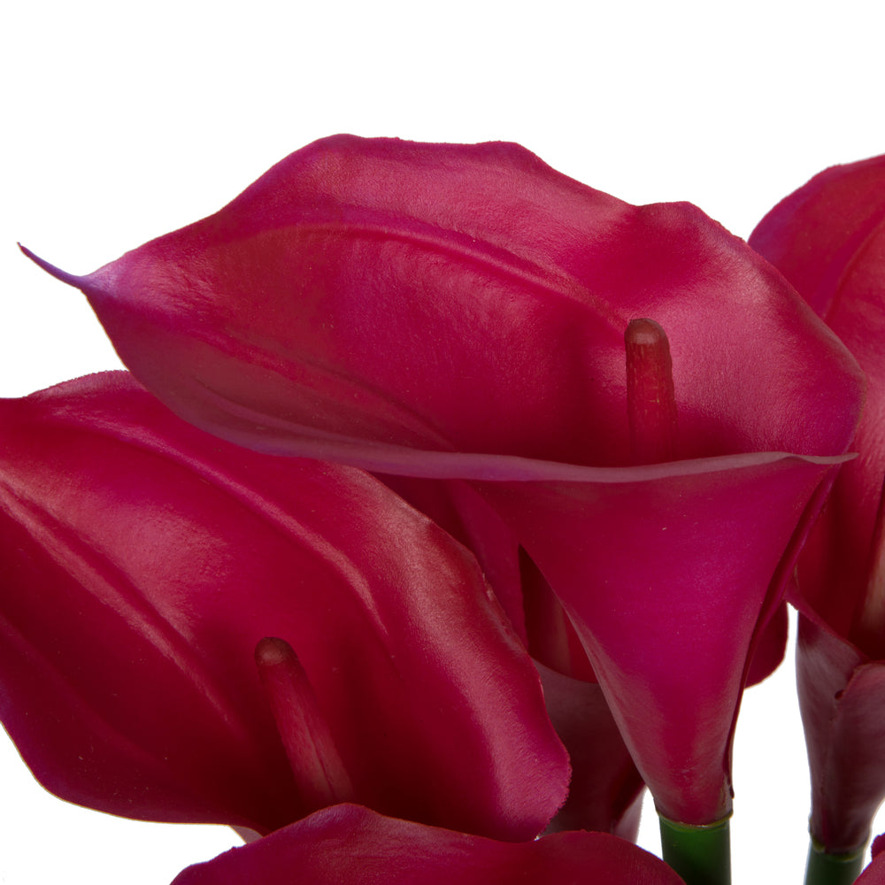 Vickerman Artificial 24" Purple Calla Lillies in Glass Vase.