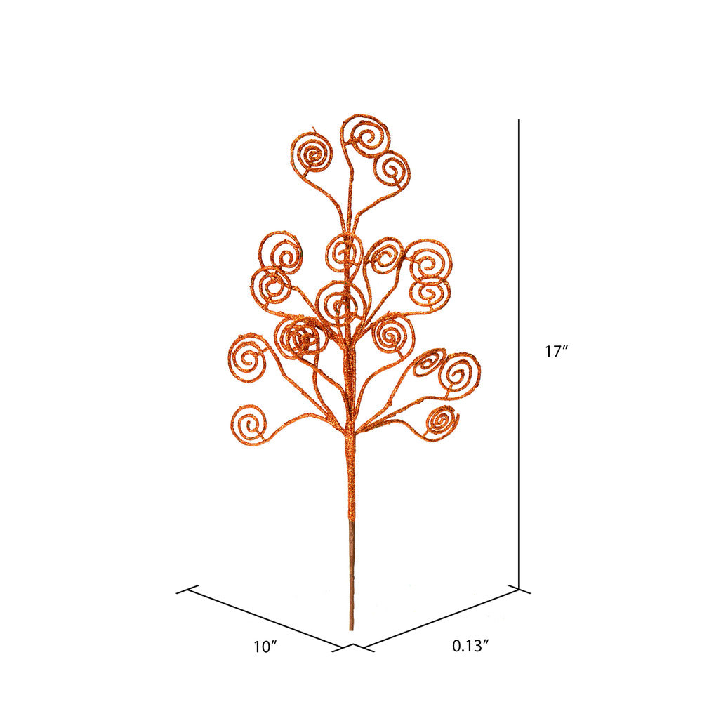 Vickerman 17" Copper Glitter Curly Artificial Christmas Spray. Includes 6 sprays per pack.