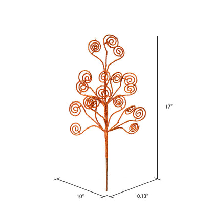 Vickerman 17" Copper Glitter Curly Artificial Christmas Spray. Includes 6 sprays per pack.