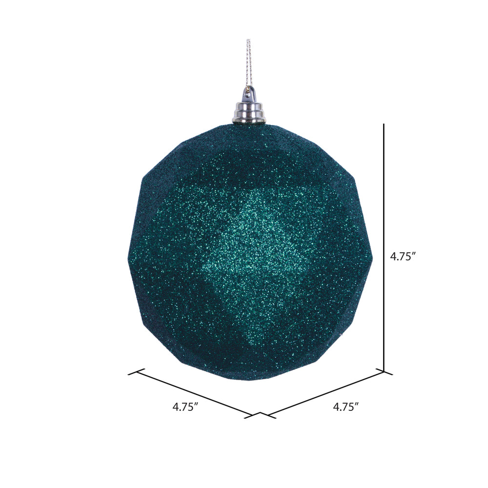 Vickerman 4.75" Emerald Glitter Geometric Ball Ornament 4 per bag