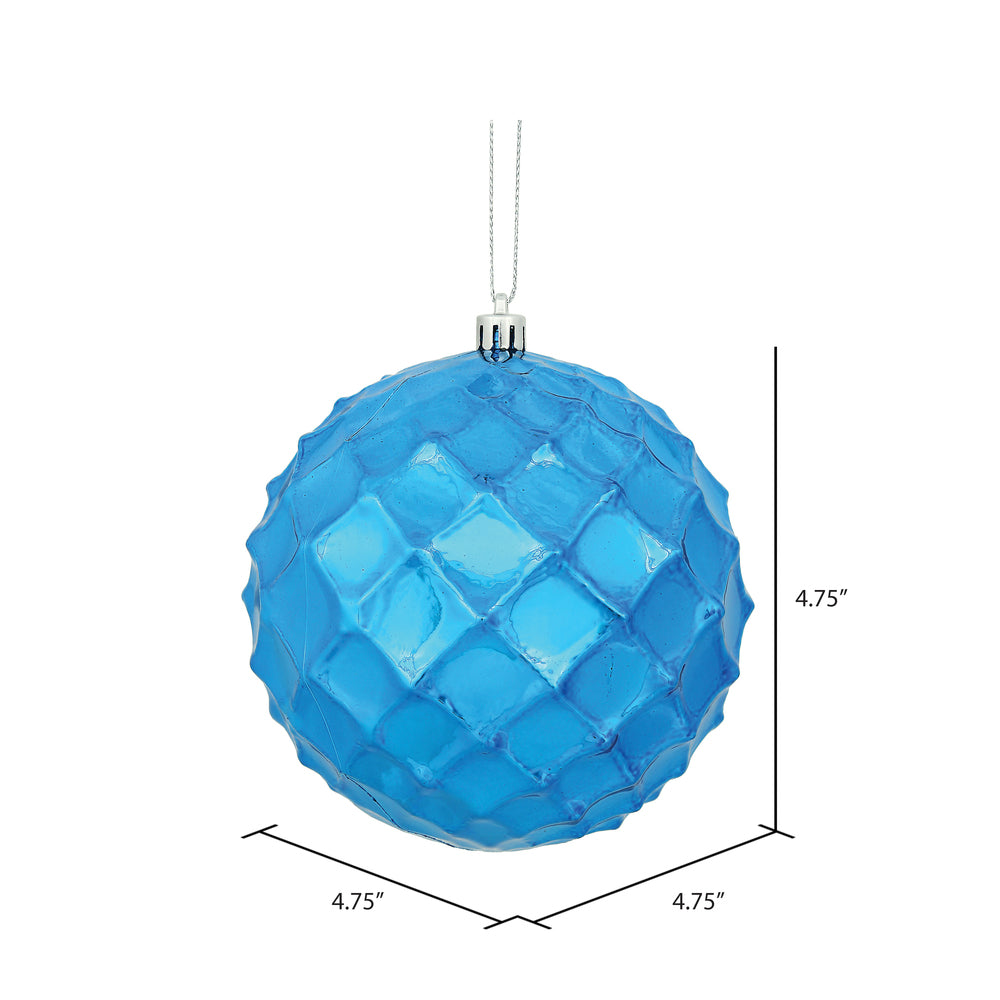 Vickerman 4.75" Blue Shiny Diamond Bauble Ornament 4 per Bag