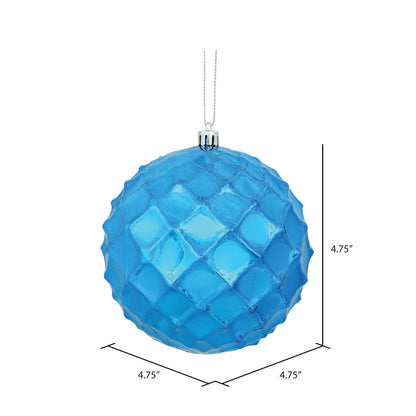 Vickerman 4.75" Blue Shiny Diamond Bauble Ornament 4 per Bag