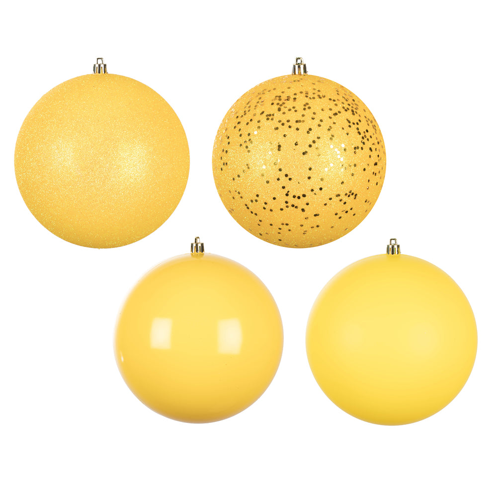 Vickerman 6" Yellow 4-Finish Ball Ornament Assortment 4 per Box