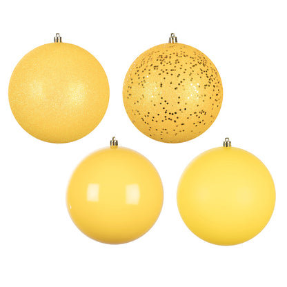 Vickerman 6" Yellow 4-Finish Ball Ornament Assortment 4 per Box