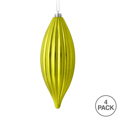 Vickerman 8" Lime Shiny Line Finial Ornament Pack of 4