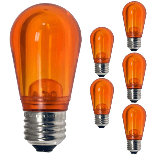 Damar- S14 Colored LED String Light Bulb Transparent Orange 0.55W-1.5W E26 Medium Base 130V Pack of 6- Shatterproof Waterproof Outdoor Indoor Replacement Bulb Home Decorations Christmas Halloween