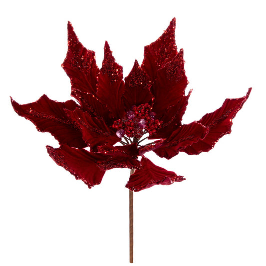 Vickerman 14" Artificial Red Double Sided Velvet Poinsettia Christmas Pick