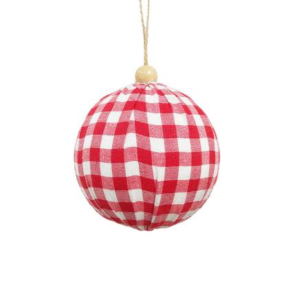 Vickerman 4" Red and White Plaid Cloth Ball Christmas Ornament 4 pieces per box