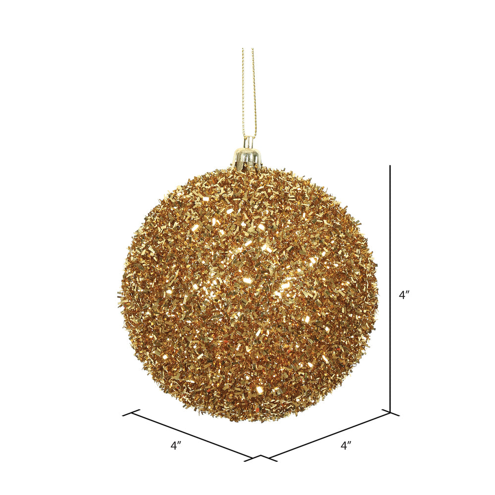 Vickerman 4" Antique Gold Tinsel Ball Ornament 4 per Bag