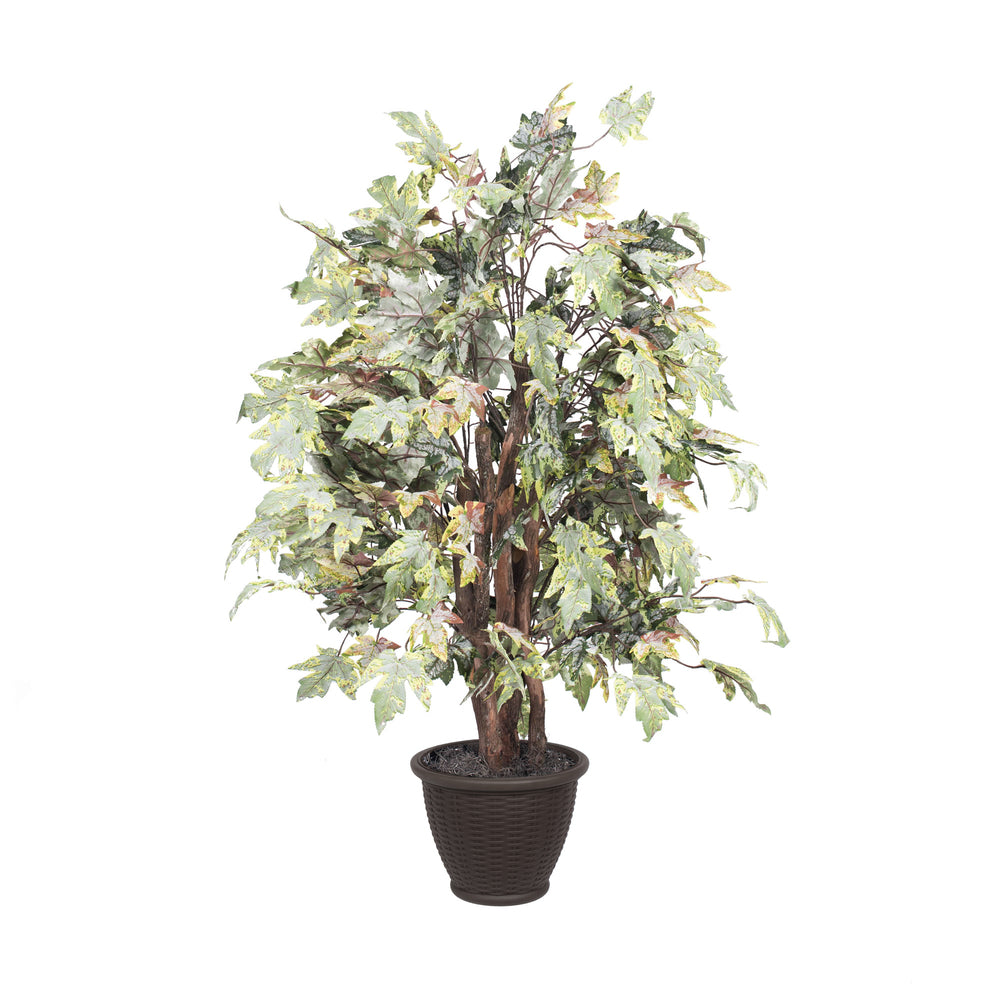 Vickerman 4' Artificial Frosted Maple Extra Full Bush Brown Plastic Container.
