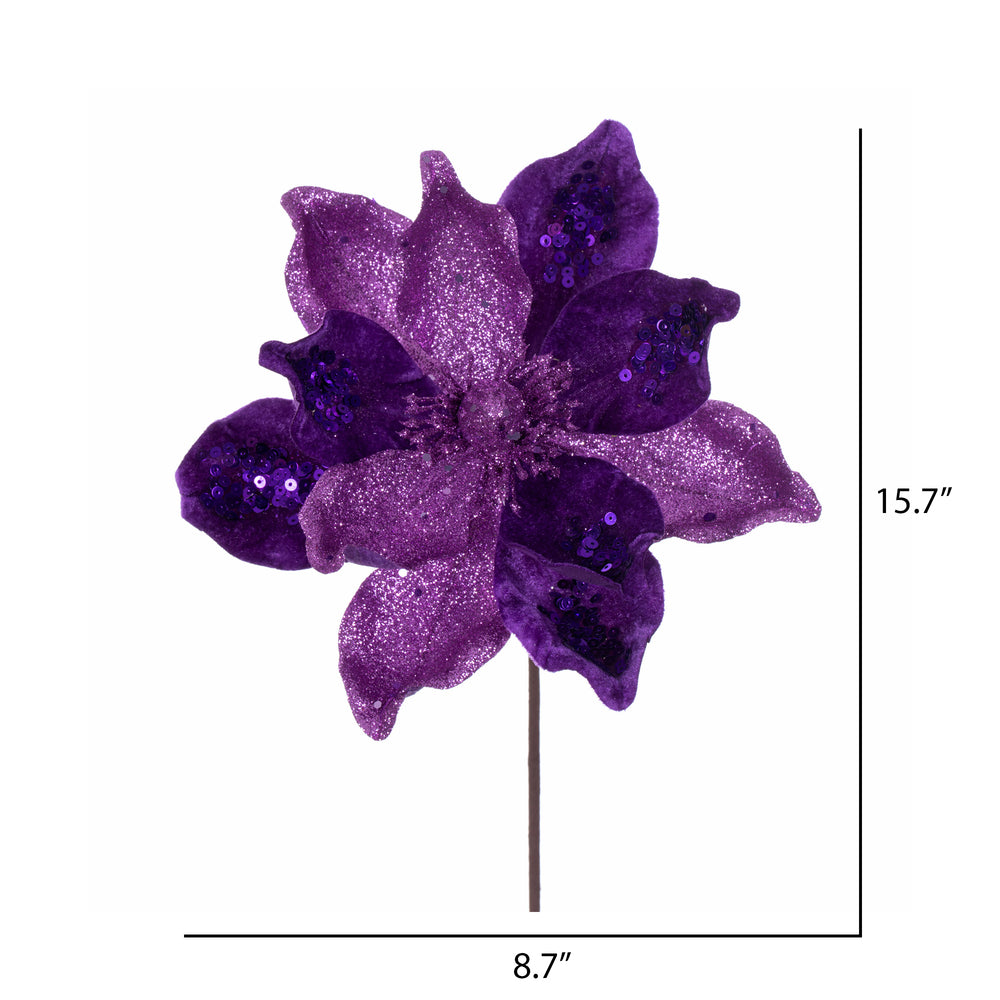 Vickerman 15" Artificial Purple Deluxe Magnolia Christmas Stem8" Flower  6 per bag