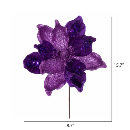 Vickerman 15" Artificial Purple Deluxe Magnolia Christmas Stem8" Flower  6 per bag
