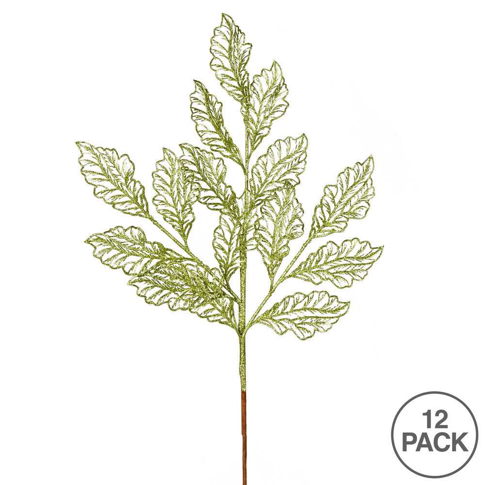 Vickerman 21" Lime Glitter Coleus Leaf Lace Artificial Christmas Spray. Includes 12 sprays per pack.