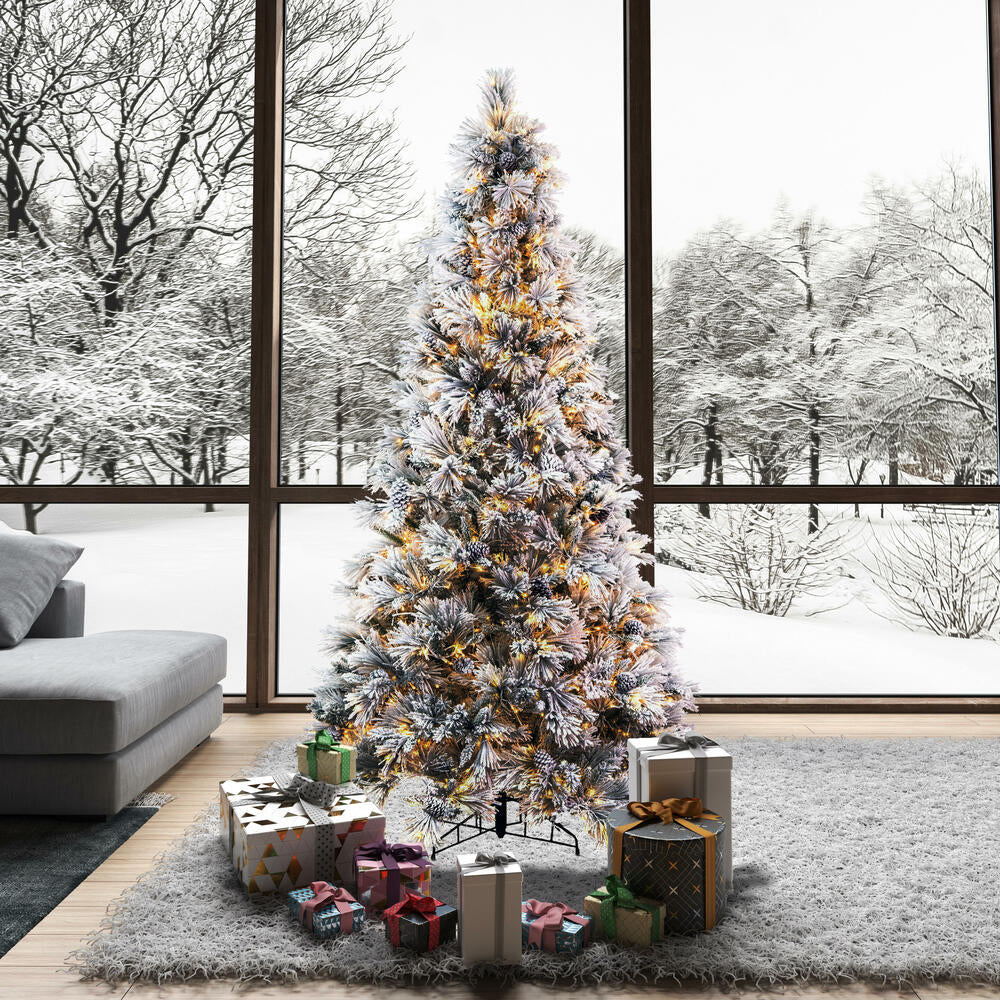 Vickerman 7.5' x 49" Flocked Atka Pine Artificial Christmas Tree 3mm LED Color Changing Lights