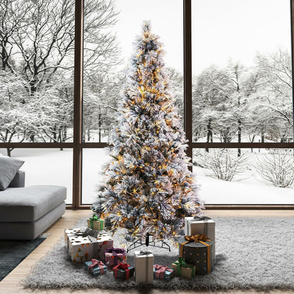 Vickerman 7.5' x 49" Flocked Atka Pine Artificial Christmas Tree 3mm LED Color Changing Lights