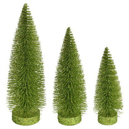 Vickerman 7"-9"-11" Lime Glitter Oval Pine Artificial Christmas Tree Set of 3