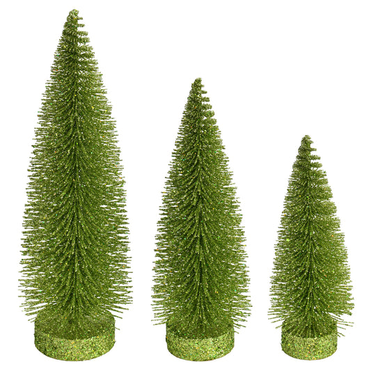 Vickerman 7"-9"-11" Lime Glitter Oval Pine Artificial Christmas Tree Set of 3