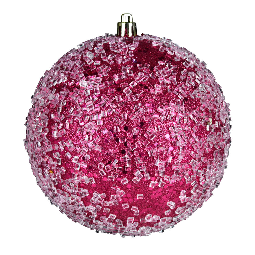 Vickerman 6" Fuchsia Glitter Hail Ball Ornament 4 per Bag