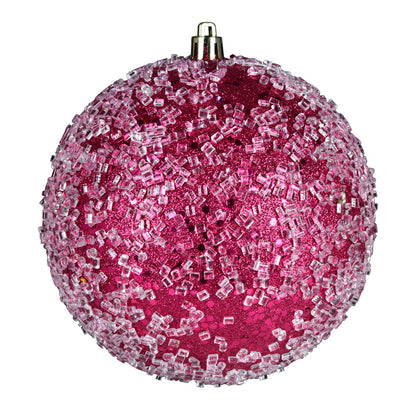 Vickerman 6" Fuchsia Glitter Hail Ball Ornament 4 per Bag