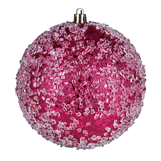 Vickerman 6" Fuchsia Glitter Hail Ball Ornament 4 per Bag
