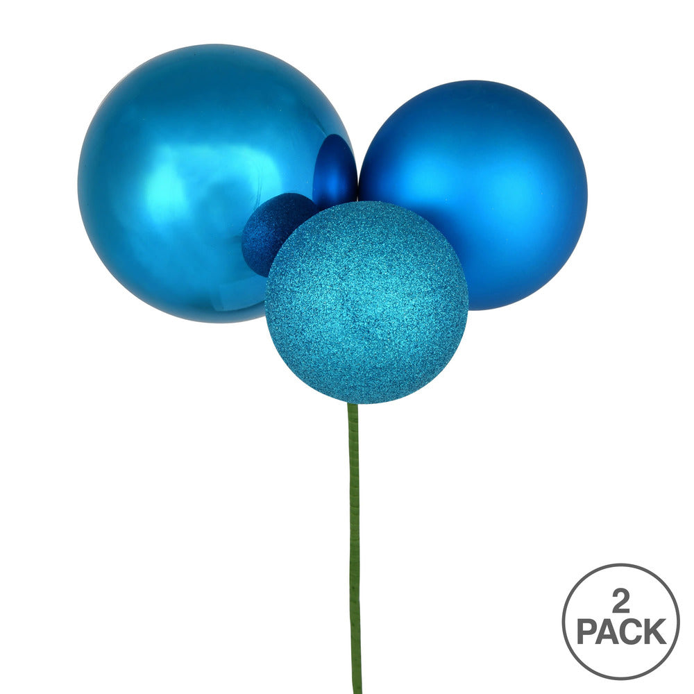 Vickerman 18" Turquoise Ball Ornament Christmas Pick Pack of 2