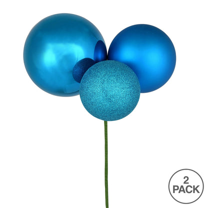 Vickerman 18" Turquoise Ball Ornament Christmas Pick Pack of 2