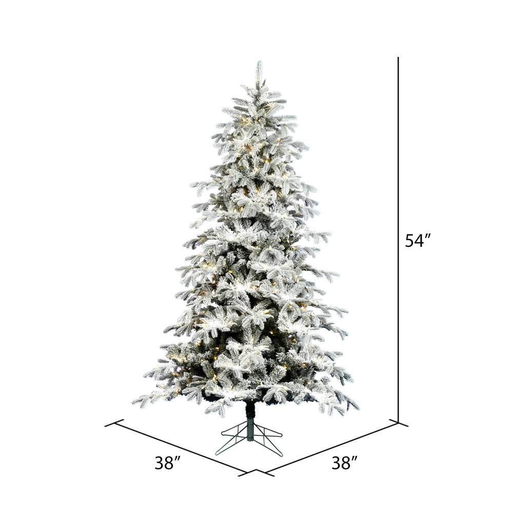 Vickerman 4.5' x 38" Flocked York Spruce Artificial Christmas Tree EZ Dura-lit Color Changing LED Lights.