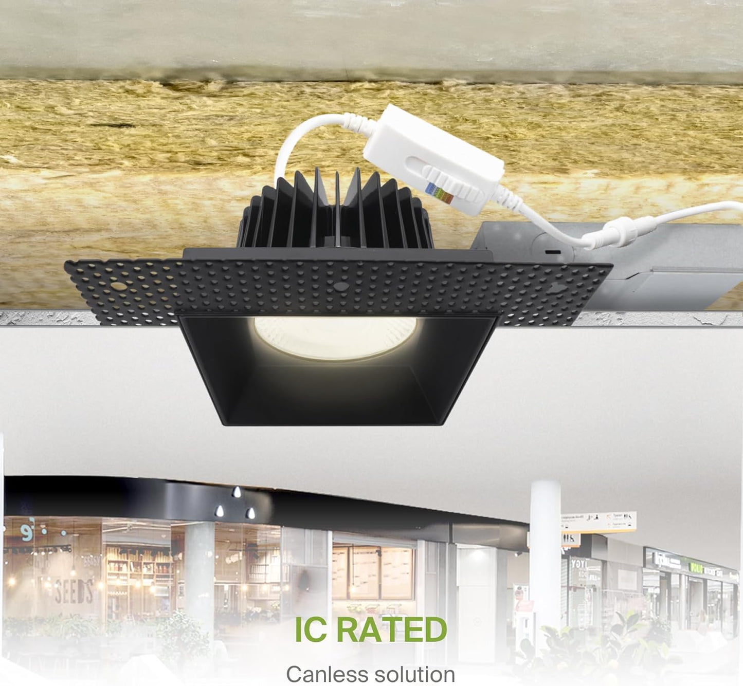 ASD Lighting LED Trimless Downlight Square 6inch 24W 120V Triac 2700/3000/3500/4000/5000K Black ETL