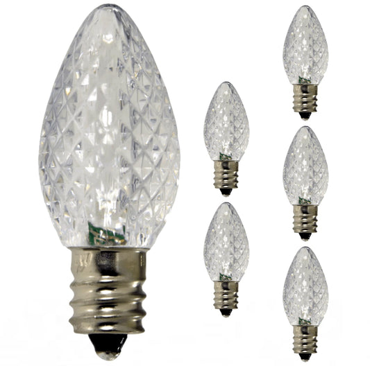 Damar- C7 LED Christmas Night Light Bulb Twinkle Clear Faceted 6500K Daylight E12 Candelabra Base 0.96W 100-130V Pack of 6- Shatterproof Replacement String Light for Chandelier Window Candle