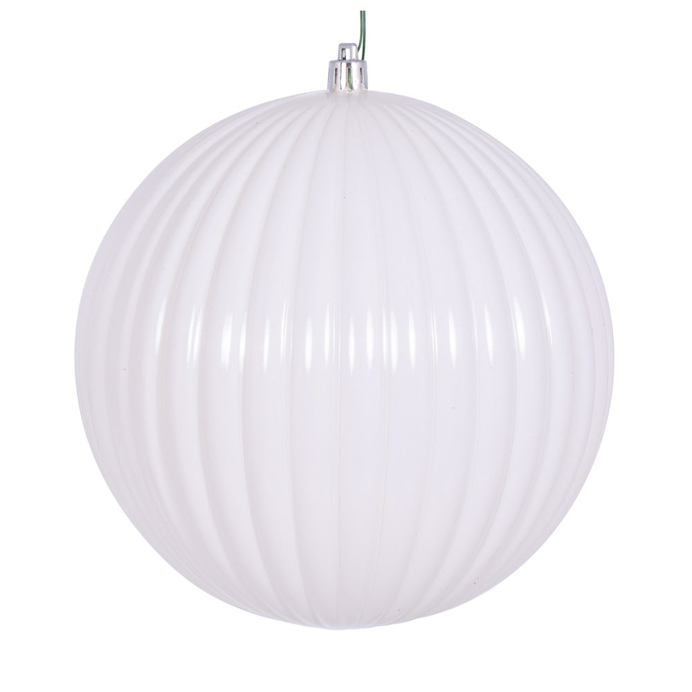 Vickerman 6" White Shiny Lined Ball Ornament 4 per Bag.