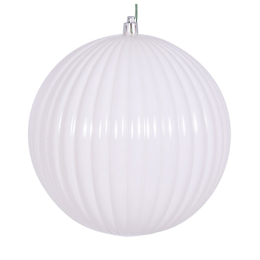 Vickerman 6" White Shiny Lined Ball Ornament 4 per Bag.