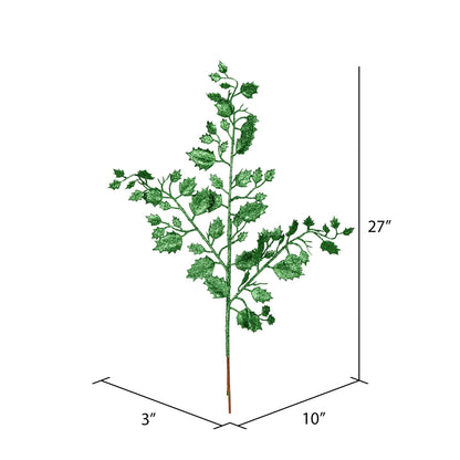 Vickerman 27" Green Glitter Holly Leaf Artificial Christmas Spray. Includes 12 sprays per pack.