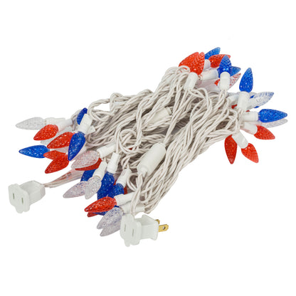 Vickerman 50 Red-White-Blue C6 LED Light on White Wire 25' Christmas Single Mold Light Strand