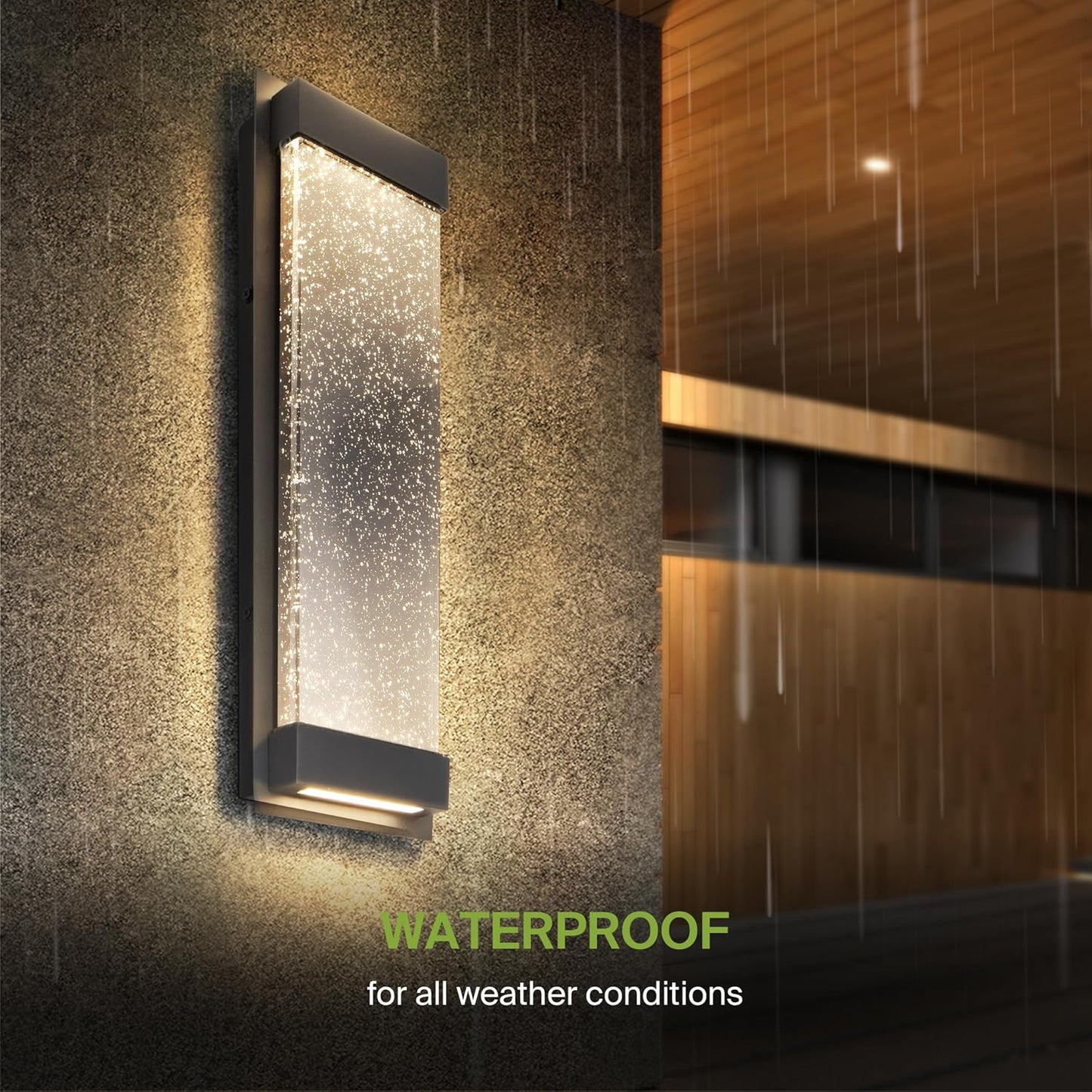 ASD Lighting LED Outdoor Wall Sconce 18 22W 120-277V CCT Selectable 3000/4000/5000K Dimmable Clear Seeded Glass, Black ETL