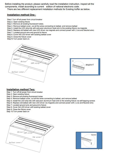 Damar- 4Ft Magnetic LED Troffer Retrofit Kit 40W 5200 Lumens 5000K Bright White Dimmable 110? Beam Angle 100-277V Pack of 2- Fluorescent Replacement Panel Strip Light Easy Install No Tools Required