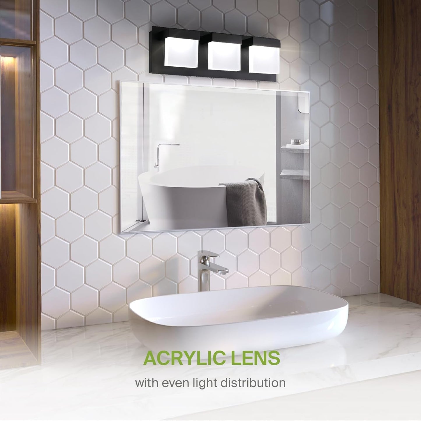 ASD Lighting LED Vanity 3-light 15W 120V CCT Selectable 3000/4000/5000K Dimmable Black ETL