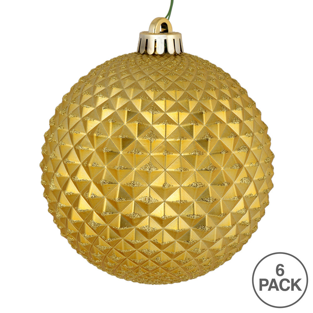 Vickerman 4" Gold Durian Glitter Ball Ornament 6 per Bag