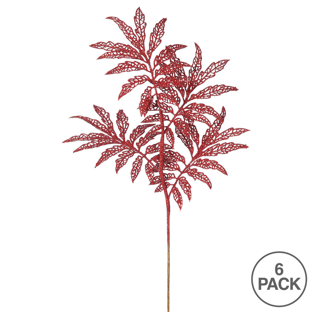 Vickerman 22" Red Glitter Sumac Artificial Christmas Spray. Includes 6 sprays per pack.