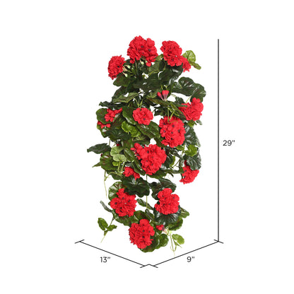 Vickerman 29" Artificial Red Polyester Geranium Hanging Bush.