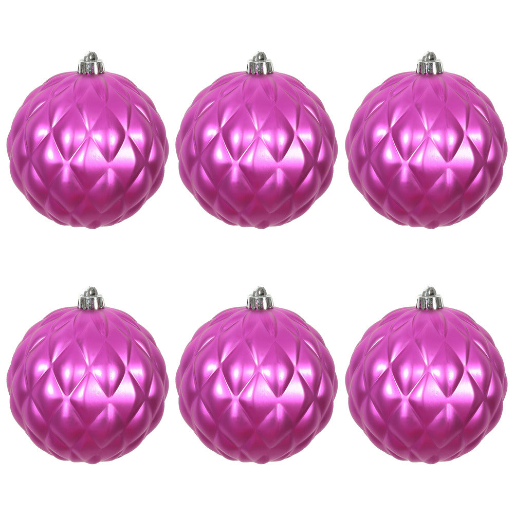 Vickerman 4" Fuchsia Matte Round Pine Cone Ornament with drilled and wired caps. Comes 6 per Bag.