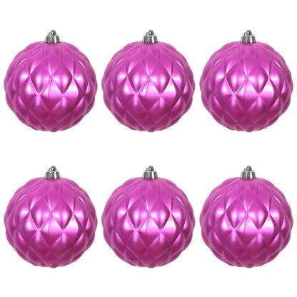 Vickerman 4" Fuchsia Matte Round Pine Cone Ornament with drilled and wired caps. Comes 6 per Bag.