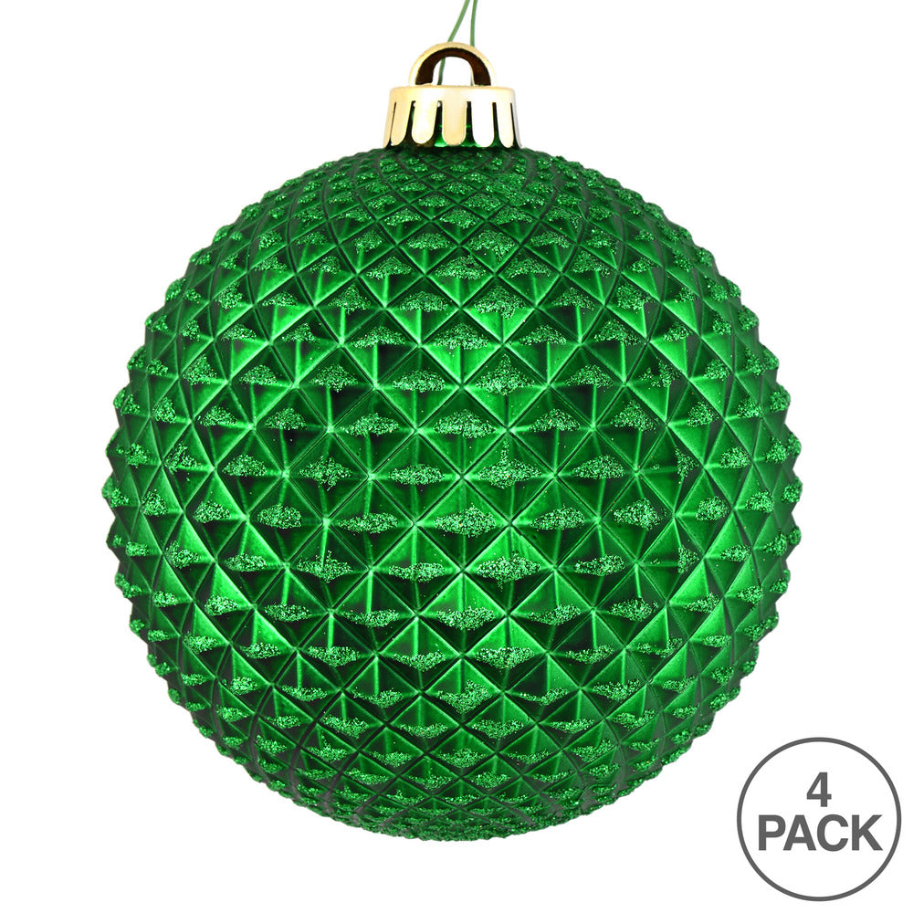 Vickerman 6" Green Durian Glitter Ball Ornament 4 per Bag