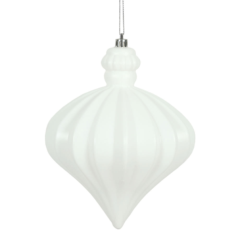 Vickerman 6" White Matte Onion Drop Christmas Ornament 4 per Bag